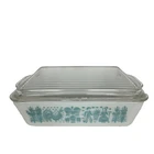 Pyrex Amish Butterprint Refrigerator Dish 503 Glass Lid MCM Vtg Turquoise READ
