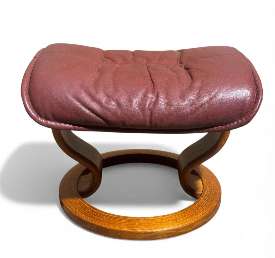 EKORNESS STRESSLES FOOTSTOOL LEATHER AND BEECH MAYFAIR RANGE - Image 2 of 4