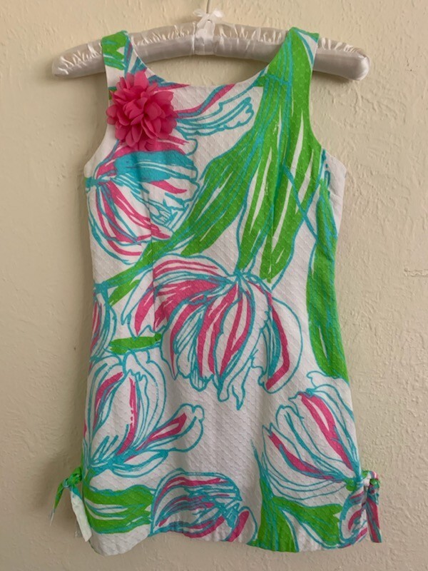 Lilly Pulitzer Girls Sleeveless Shift Dress Floral Print Pink Green Blue Size 10