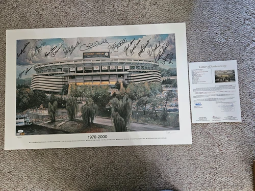 PITTSBURGH STEELERS Three Rivers 22" x 33.5" Print Signed by 14 HOFers - JSA LOA