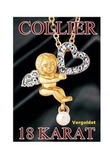 Halskette Kette Anhänger Collier Schutzengel Engel vergoldet Perle