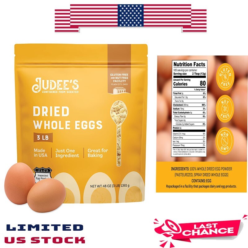 Judee’s Dried Whole Egg Powder, Delicious and 100 GlutenFree, 3 lbs