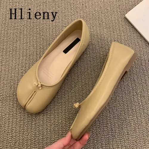 Ballerine donna Hlieny moda pelle morbida punta spaccata Tabi primavera autunno - Foto 9 di 32