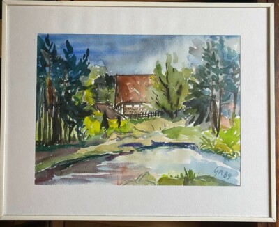 Watercolor Counterparts Half-timbered Monogram 1989 Worpswede Frame North German