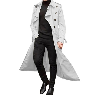 Men's Trench Coats Double Breasted Thin Windbreaker Lapel Long