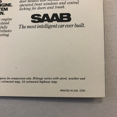1982 Saab 900 Turbo Sales Brochure Catalog Advertising - Picture 3 of 4
