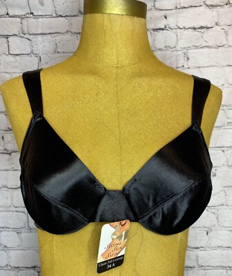 Vtg Victoria's Secret Second Skin Liquid Satin Bra 32A Black Unlined 90 s NOS