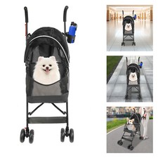 Dog/Cat Travel Stroller Black Foldable Pet Stroller 4-Wheel Stroller 55 45 97cm
