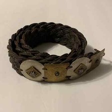 Marjorie Baer Vintage Braided Leather Boho Belt Gold Silver Toned Buckle 38.5"