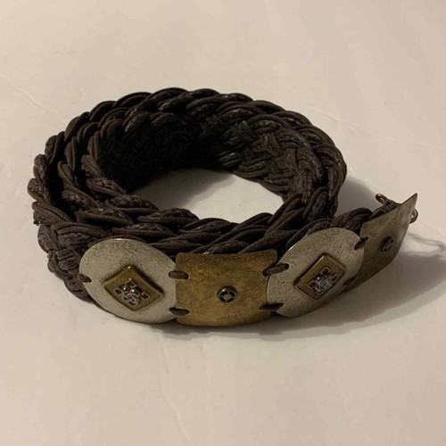 Marjorie Baer Vintage  Braided Leather Boho Belt Gold Silver Toned Buckle 38.5"