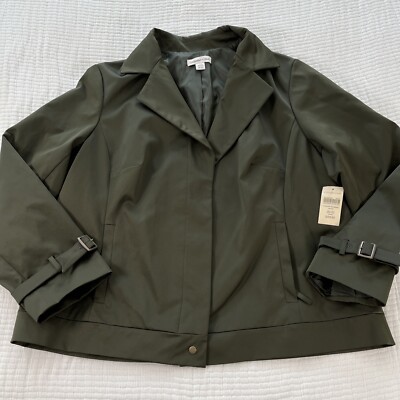 Coldwater Creek Womens Jacket Blazer Army Olive Green Streamlined Sateen  Career