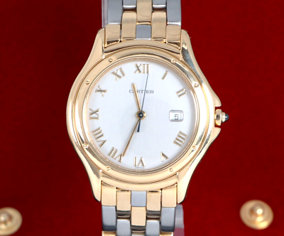 RARE Cartier 33mm Cougar Panthere 18K Gold SS Date Roman Numeral