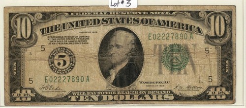 {RAR} 1928 Ten Dollar FRN Numerical #:5 Richmond, VA. {Circulated} {LOT#3} - Bild 1 von 2