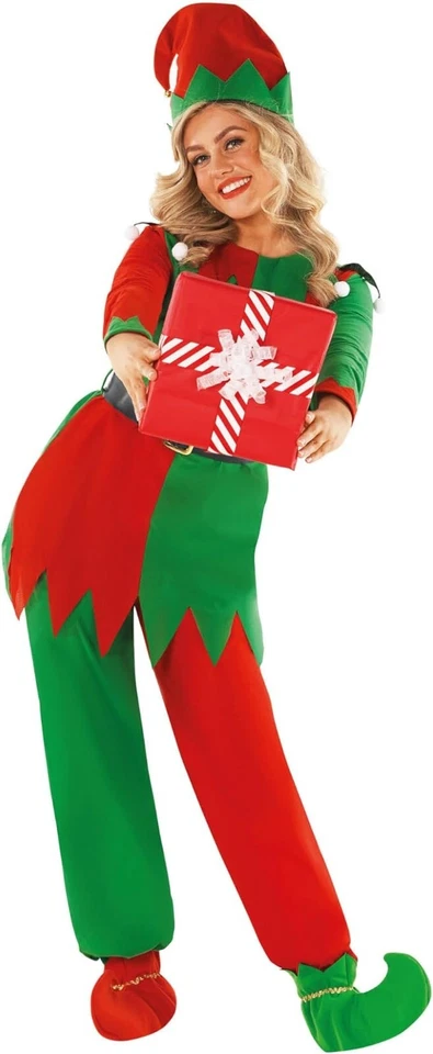 Женский красный зеленый классический рождественский костюм эльфа костюм помощника взрослого Санты Xmas - Изображение 2 из 4