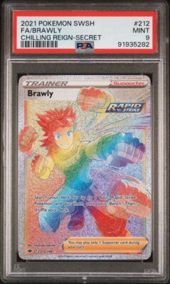 Brawly Rainbow PSA 9 MINT - 2021 Pokemon Chilling Reign 212/198
