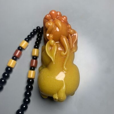 Yellow Jade Pixiu Handheld Figurine Shoushan Style Stone Wealth