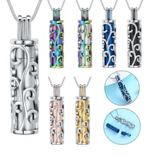 Cylinder Cremation Necklace Memorial Hollow Urn Pendant For Ashes Jewelry US