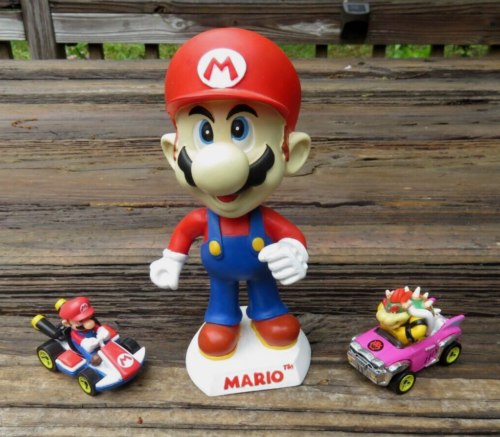 2002 Nintendo Super MARIO BD&A Bobblehead PLUS 2018 Hot Wheels Mario & Bowser - Picture 1 of 11