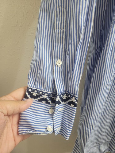 J. Crew Women's Blue & White Pinstripe Long Sleeve Embroidered Tunic Size XS - Picture 6 of 9