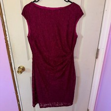 NWT Chaps Women's Red Sleeveless Ruched Lace Shift Sheath Dress Sz 14 $110