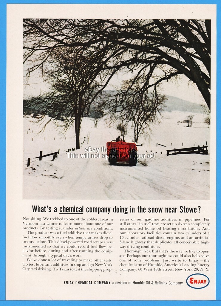1964 Enjay Chemical Humble Oil Stowe VT Fuel Additive Snow Plow Road