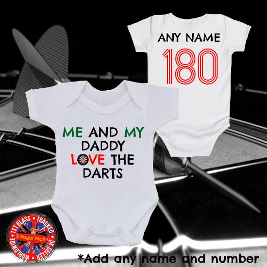 GEORGE Darts Personalised Babygrow "Me and my daddy", Gift, Kids T-shirt, Fun, Family
