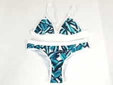 Unbranded 2 Piece Bikini Green Leafy Tropical And White