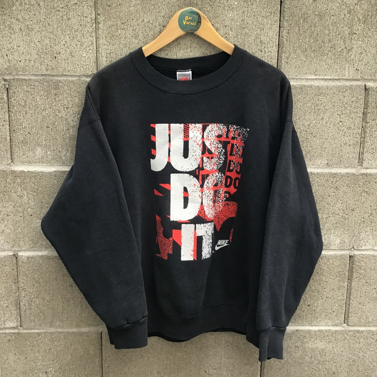 Vintage 90s Nike air swoosh just do it black crewneck sweater mens