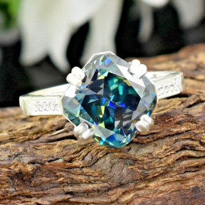 Certified 4.5ct Natural VS1/Cushion Cut/Blue Diamond 925 Silver Ring for Wedding