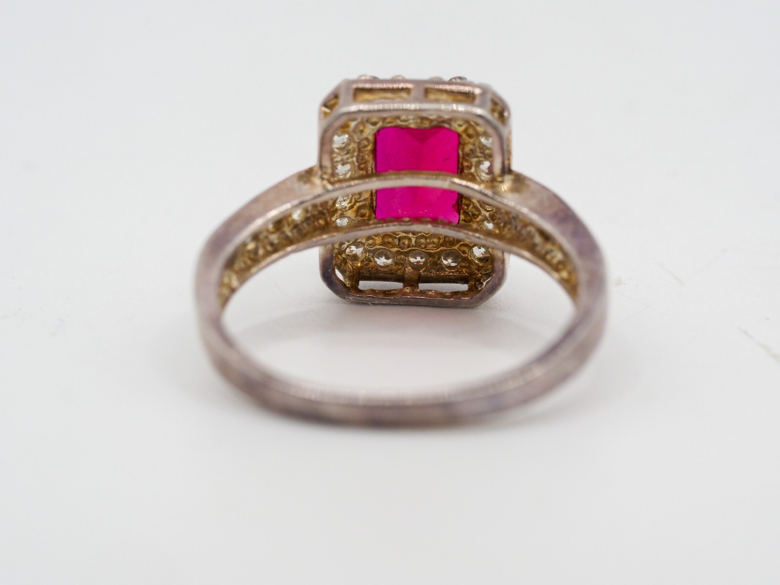 Photo 3 of Ladies Sterling Silver Red Pink CZ And Clear Stone Ring Size S (R101)