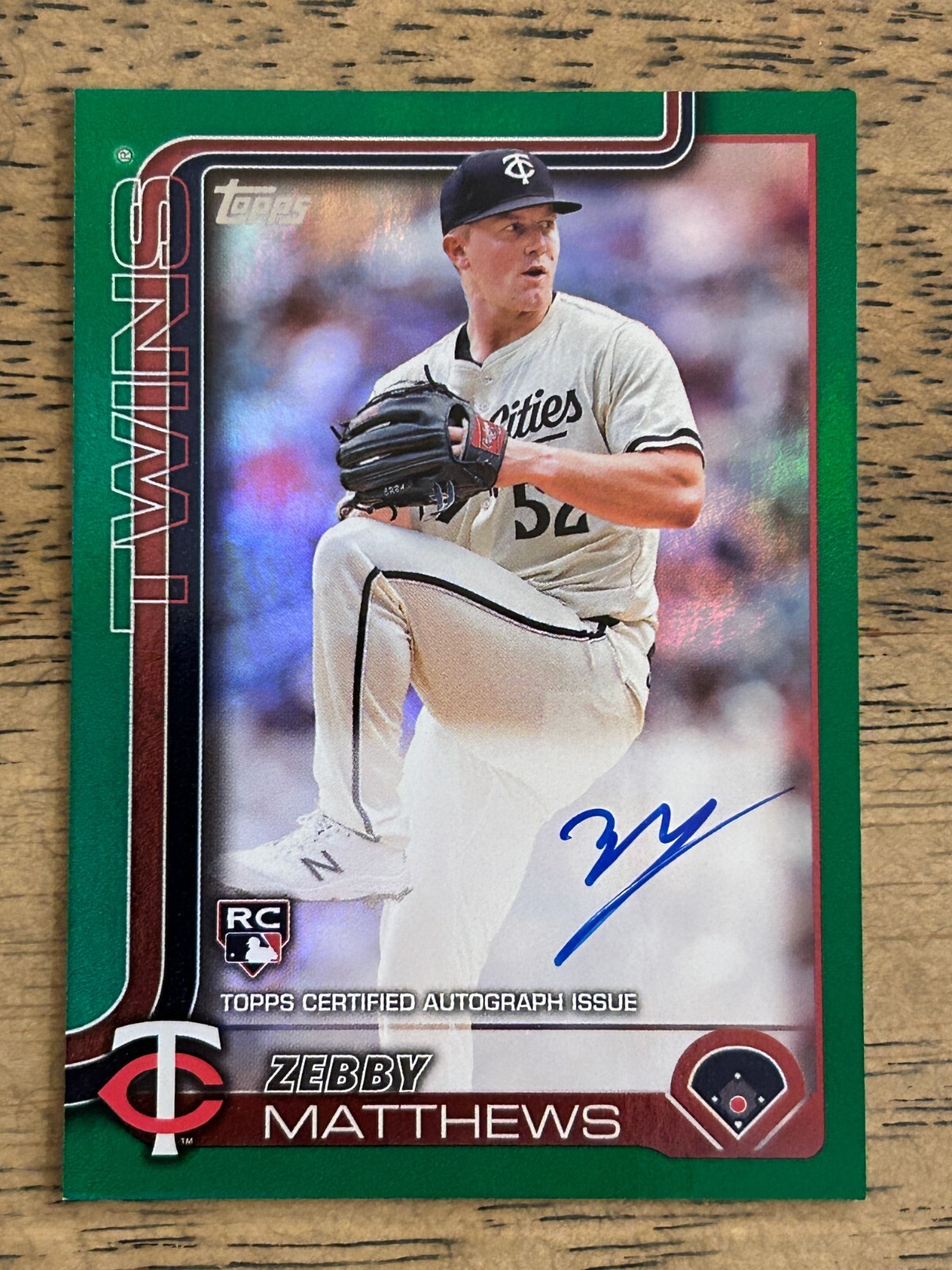 Zebby Matthews 2025 Topps GREEN FOIL REAL ONE AUTO Rookie RC 67/99 #283 Twins