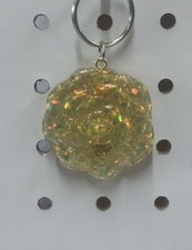 Handmade Yellow Sparkle Resin Rose Keychain