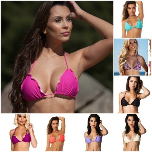 Top de bikini brasileño con volantes con triángulo para mujer Coqueta Beachwear - Imagen 3 de 40