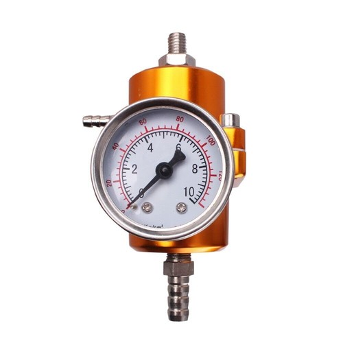 Gold Aluminum Adjustable 1-140 PSI Fuel Pressure Regulator w/ Oil Gauge Fitting - Picture 3 of 9