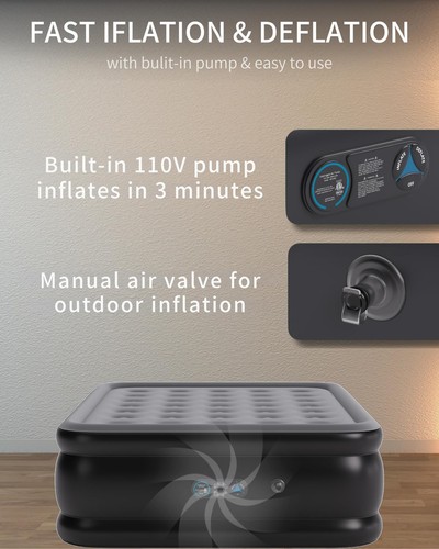 Hi Explore Air Mattress Queen with Built in Pump Raised, with Comfort Plush, Inf - Picture 4 of 7