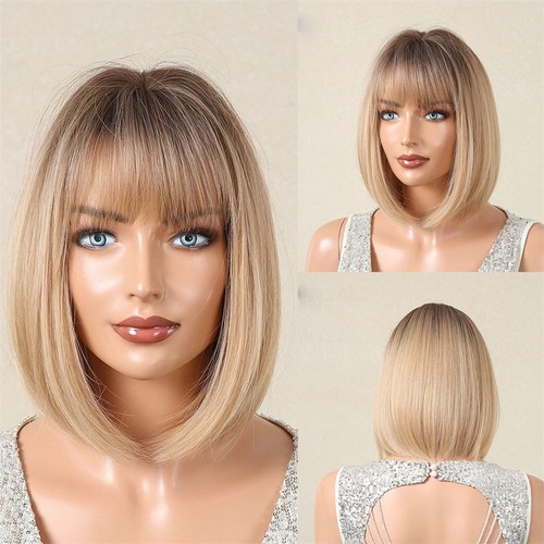 Women's Wig Straight bang Lightweight Breathable Wig Wig Summer Bobhaircut - Picture 18 of 18