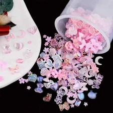 100 Pcs Sparkling Acrylic Nail Charms - Butterfly, Bear, Flower, Heart MIX