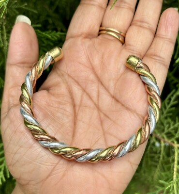 1Pc Pure Ashtadhatu Copper Brass Silver Healing Bangle Cuff
