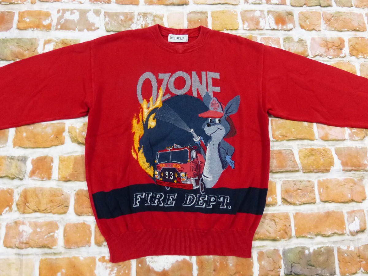 Iceberg Vintage Pull Ozone Kangourou Feu Dept Rouge Pompiers
