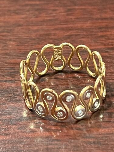 14K Yellow Gold Swirl Band Ring with White Gold & Diamond Accents Size 10 - Picture 1 of 5