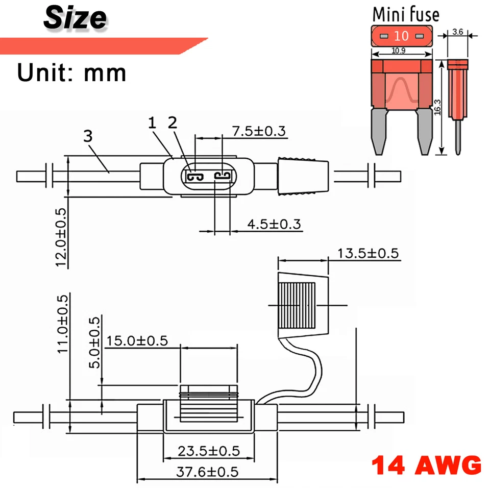 5Pcs 12V 10A mini Blade Inline Fuse Holder with Water Proof Dustproof Cover AU - image 2 of 4
