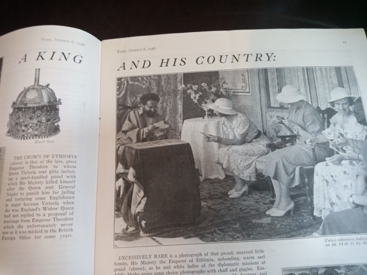 Time Magazine January 6, 1936; Man of the Year -HAILE SELASSIE