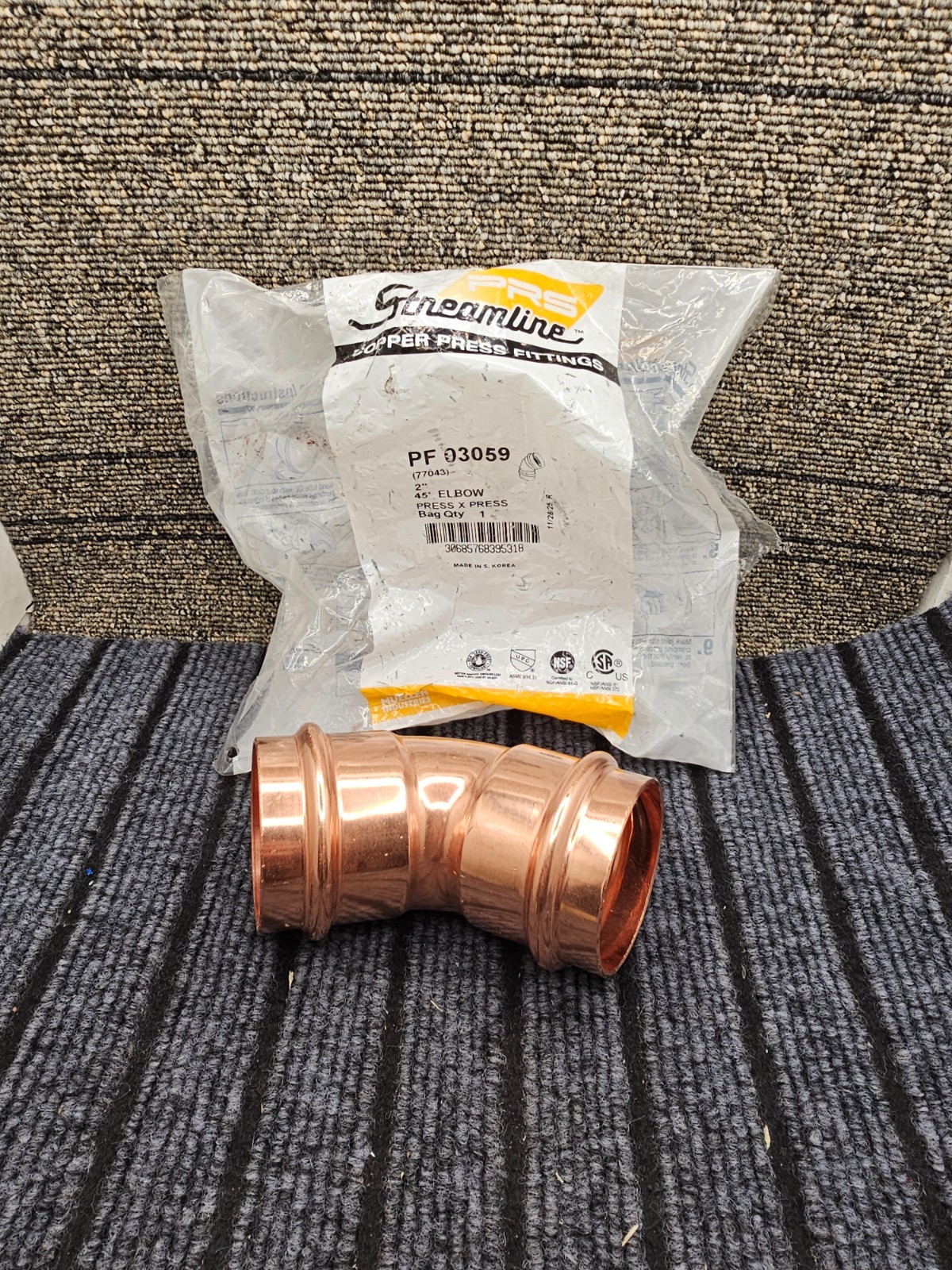 Mueller PF 03059 Wrot Copper 45° Press Elbow Fitting 2-inch Press x 2-inch Press