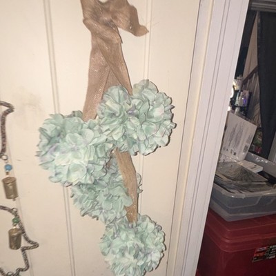 Artificial Hydrangea Hanging Basket Door Decoration Light Green Burlap Bow