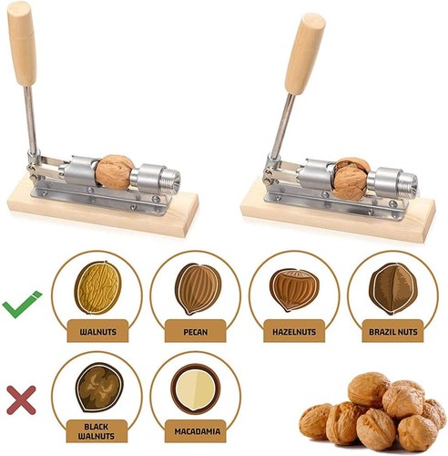 Heavy Duty Adjustable Nut Cracker With Wooden Base And Cleaning Brush - Picture 2 of 9