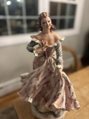 VTG SIGNED Carlo Mollica Capodimonte Figurine Lady with Flower 17.5 Tall Italy