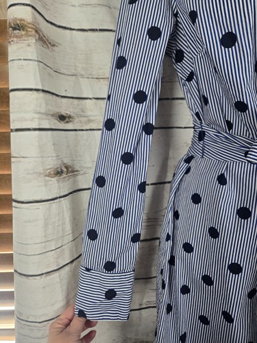 Boden Modern Striped Polka Dot Shirt Dress US6 UK10 Button Belted Poplin Cotton - Picture 4 of 7