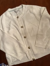 Free Assembly White Knit Cardigan Gold Buttons Preppy Size Large