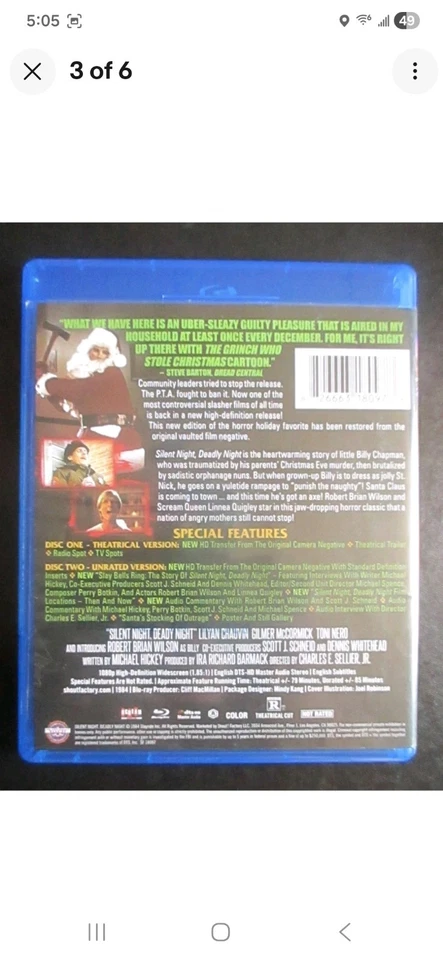 Silent Night Deadly Night Unrated and Theatrical Version Blu-ray Scream Factory - Image 2 of 4