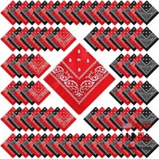 100 Pack Bandanas Unisex Paisley Bandanas Bulk Multi Purpose Red, Black Stylish